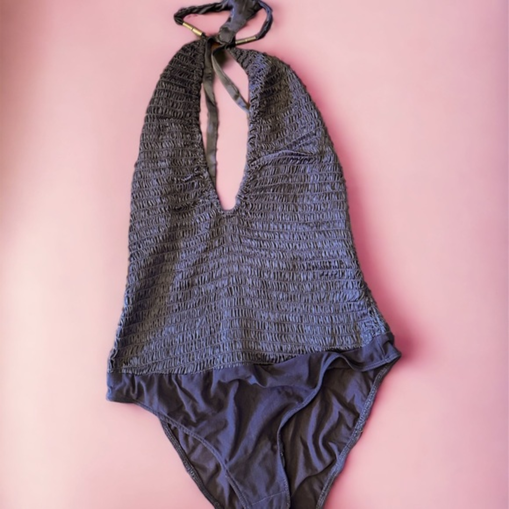 Free people intimates strappy vneck w neck tie ruching middle open back bodysuit
